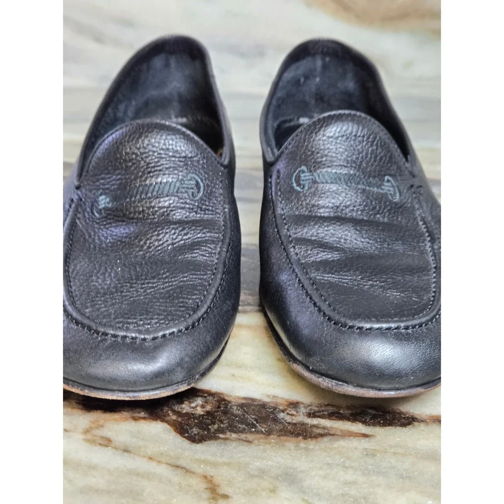 El Corte Ingles Costero Black Pebbled Leather Loafers Embroidered Bit Slip On 45